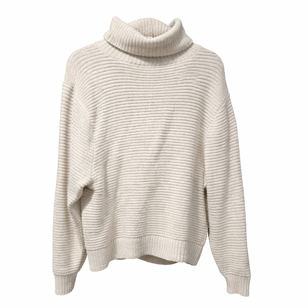 Denver Hayes Ribbed Cream Turtleneck Sweater Cozy Oversized Size Medium